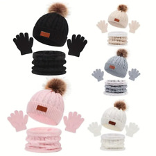 CHILDREN HAT SCARF AND GLOVES SET Thermal Winter Hats Scarfs Warm Fleece Kids