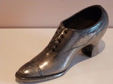 Antique Victorian Metal Pewter Shoe Sewing Pin Cushion Hat Pin