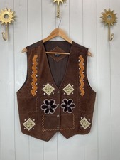 Vintage Size L 10-14 Brown Suede Boho Hippy Western Waistcoat Rare Clothing Co
