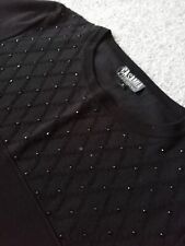 CasaMia Womens Black Mix Diamonte Round Neck Pullover Jumper Size S Excellent 
