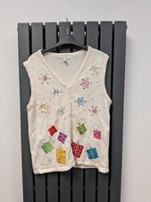 Vintage Kim Rogers Ugly Christmas Sweater Vest Gifts Snowflakes UK 10