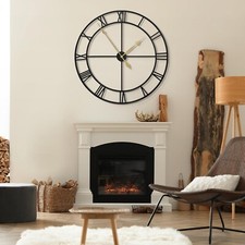HAITANG 80CM Large Wall Clock 30 Inches Oversized Modern Round Black Metal