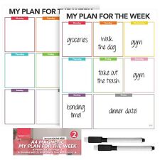 2pk Weekly Planner Magnetic A4 Whiteboard Fridge To Do List Pad  + Dry Wipe Pens