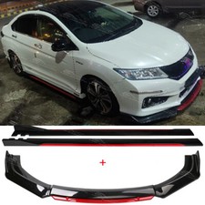 For Honda Civic Type R FN2 FK2 Gloss Front Bumper Splitter Lip + Side Skirts Kit