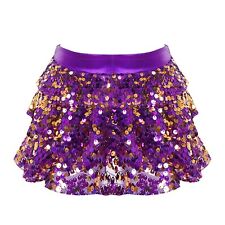 Girl's Kids Sequins Skirted Shorts Sparkly Ruffle Layers Skirt Hip Hop Dance UK