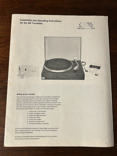 Acoustic research turntable - research,