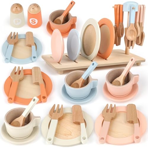 Wooden tea set for toddlers - wooden,