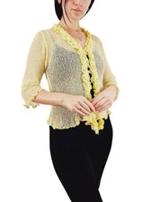 Ladies Frill Cardigan Tie Up Crochet Plain Stretch Fish Net Bolero