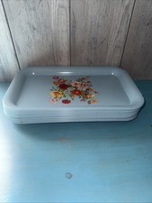 Lot Of 11 Vintage Metal Floral Lap Serving Tray 1950s Cottage Aqua Bouquet 9x14"