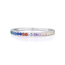 Ladies Ring 925 Solid Silver Brilliant Cut 18 Stone Multi Gem Half Eternity Ring