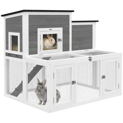 Pawhut wooden rabbit hutch - pawhut,