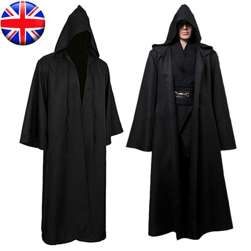 Men black long hooded cloak - black,