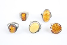 Sterling Silver Amber Rings Egg Yolk Polish Hallmark Sun Spangle x 5 (24g)