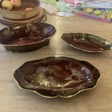 Carlton Ware - Rouge Royale - 12 Inch Rimmed Oval Serving Bowl Dish - Mikado VGC