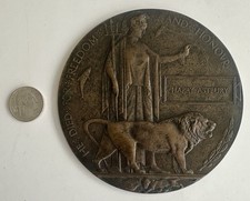 Antique Named with Info WW1 Bronze Death Plaque Dead Mans Penny 4 3/4” Medallion