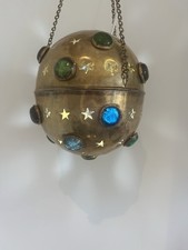 Vintage Retro 70’s Brass Light Orb Shade Colour Glass Stars Celestial Brutalist