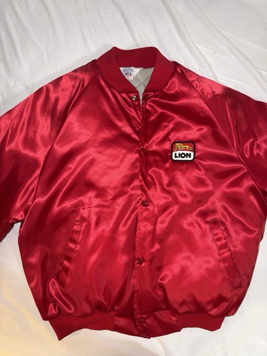 Vintage red satin bomber - satin,