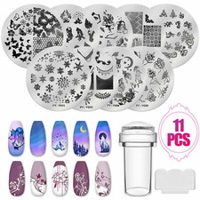 11PCS Clear Silicone Nail Art Stamping Template Kit Plate Stamper Scraper Set