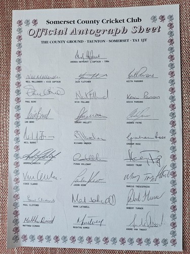 Signed somerset cricket sheet - cricket,