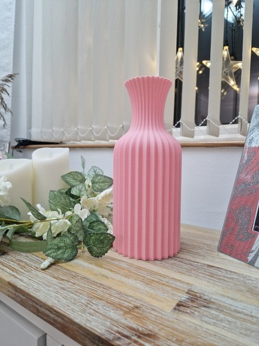 Printed ribbed vase - 3d, white