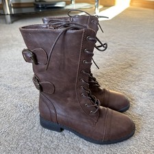 Shoeland Women's brown Victorian lace up flat Boots Size 4 EU 37 US 6 New