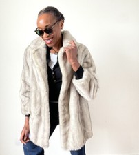 Vintage 1970s Faux Fur Coat - Tissavel France -  Pale Silver Mink -  M / UK 12