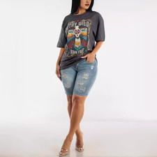 Women Butt Lift Denim Shorts High Waist Stretch Ripped Jeans Slim Fit