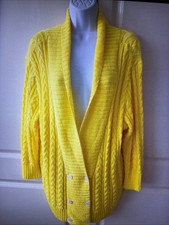 Peruvian Connection XL 100% Cotton Yellow Double Breasted Cable Cardigan VGC