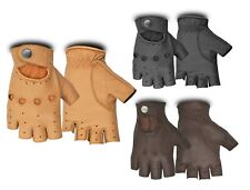 LEATHER HALF FINGER DRIVING GLOVES CLASSIC STYLE CHAUFFEUR BIKER BUS DRIVING
