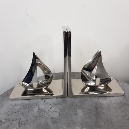 Silver sailing boat bookends - sailing,