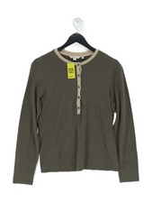 Boden Women's Top UK 14 Green Linen with Viscose Long Sleeve Crew Neck Jersey