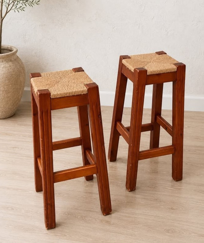 Pair pine bar stools - pine,