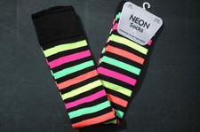 Girls Over Knee Multi Colour Neon Striped Fashion Socks - 12.5 - 3.5 Shoe Size