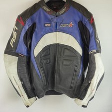 RST Leather Motorcycle Jacket rst rift motorbike size 48 Full Armour blue