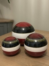 Three Large Decorative Retro Ceramic Painted Glossy Balls Red Black White Sphere