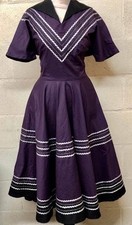 Vintage 50s Style Mexican Patio Dress Circle Skirt Purple Sz M Rockabilly BNWT