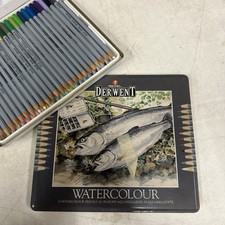 Vintage Derwent Rexel Tin Of 24 Watercolour Pencils Grey Barrel X2
