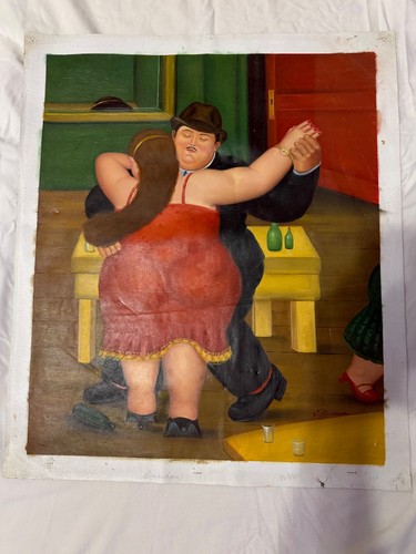 Botero style tango dancers oil - tango,