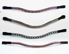 BLING DIAMANTE SPARKLY SINGLE 3 ROW CRYSTAL U SHAPE BROWBAND, RED,PINK, GOLD, BK