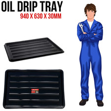 Heavy-Duty Plastic Drip Tray Oil & Fluid Spill Workshop Floor - 940 x 630 x 30mm