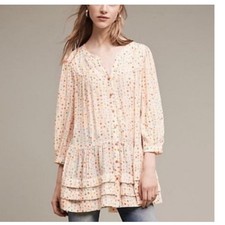 Anthropologie Maeve Paccia Tunic Blouse Top Size Medium Ruffle Peplum Fun Print