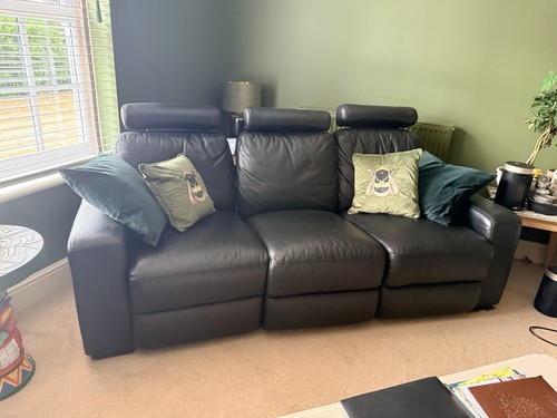 Black leather three seater - leather,