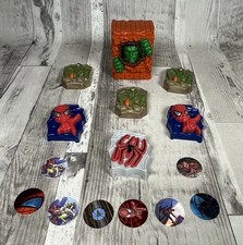 Vintage Marvel Spiderman Disc Shooters Nestle Cereal Toys & Moving Hulk Face Y2K