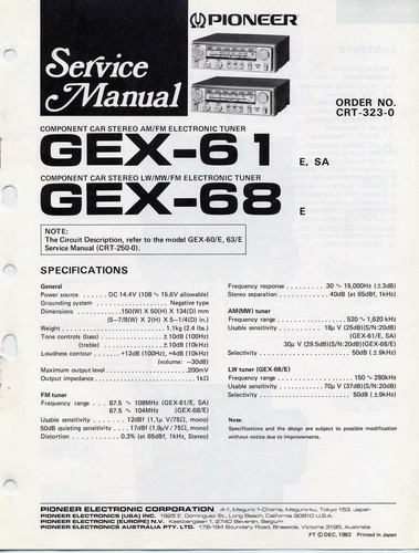 Service manual for - , pioneer