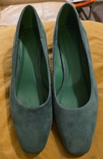 Ladies Green Low Heeled Court Shoes Size 8EEE Wide Fit with Squared Toe