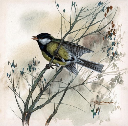 Bird tree watercolour - in,