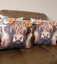 2x HIGHLAND COW CUSHION, Plump Pre-Stuffed Cushion / Pillow