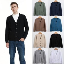 Men V Neck Cardigan Front Button Casual Sweater Long Sleeve Pocket S to 3XL Size