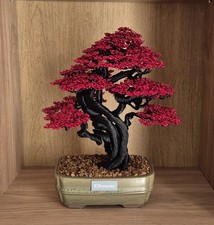 Wire Bonsai Tree Red & Black H 11in, Handmade Art, Christmas Gift