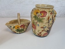 Indian Tree Staffordshire Pottery H.J.Wood Large Vase & Handled Basket